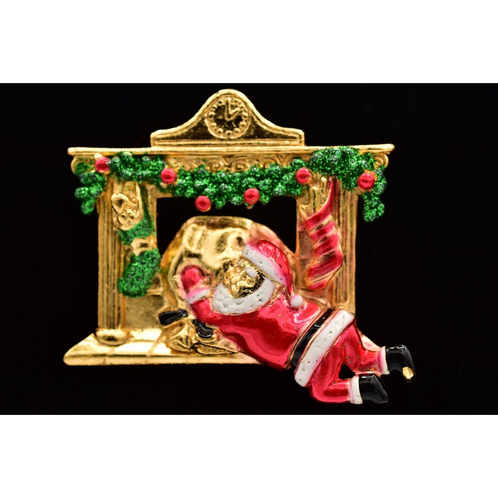 Ajc Vintage Christmas Pin Brooch Santa Fireplace Gold Holiday Signed 1980s Bin4 37$